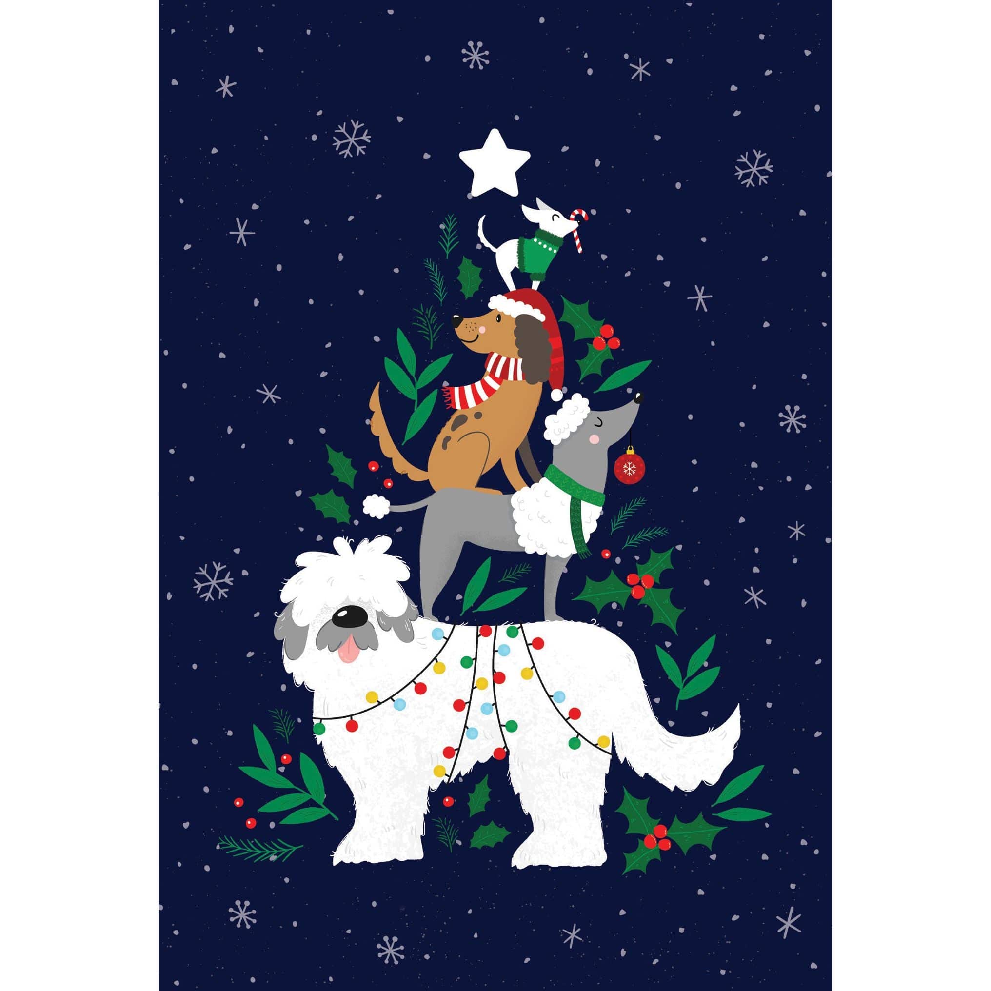 Pictura Dog Tree Christmas Card featuring a festive holiday design with a decorated Christmas tree and a cute dog illustration.